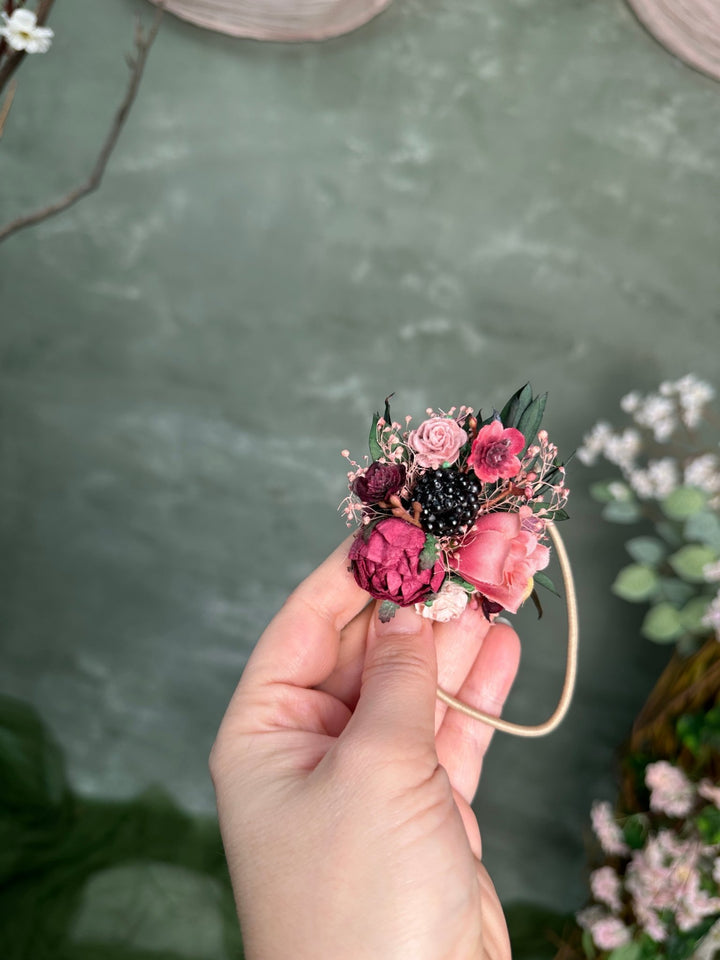 Autumn Rose Hair Tie with Blackberry – handmade floral hair accessory by magaela