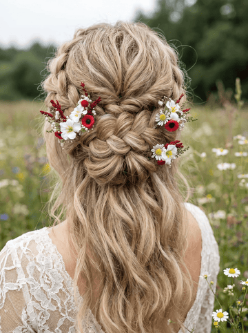 Folk Flower Bridal Hair Pins with Red Poppies and White  display picture 3