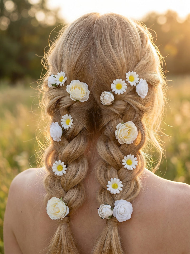 Boho Flower Hairpins: Rose & Peony Bridal Hair Accessories (Set of 13) – handmade floral hair accessory by magaela