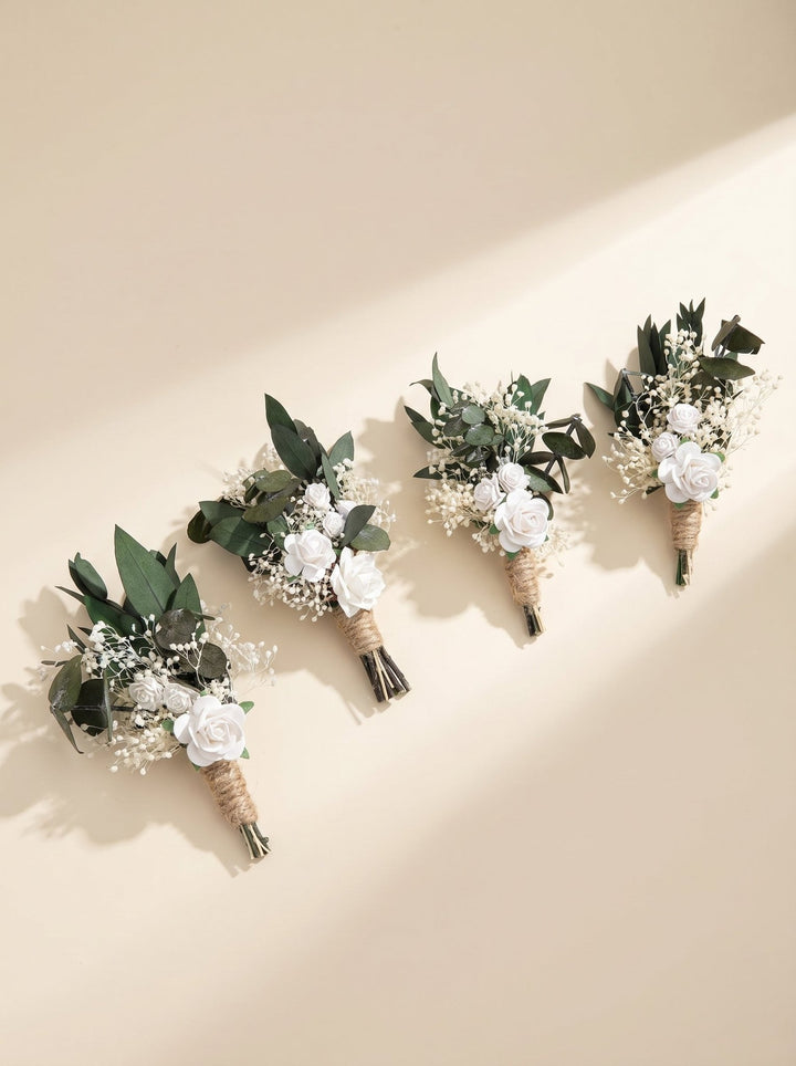Green & White Boutonniere: Rose Wedding Buttonhole – handmade floral hair accessory by magaela