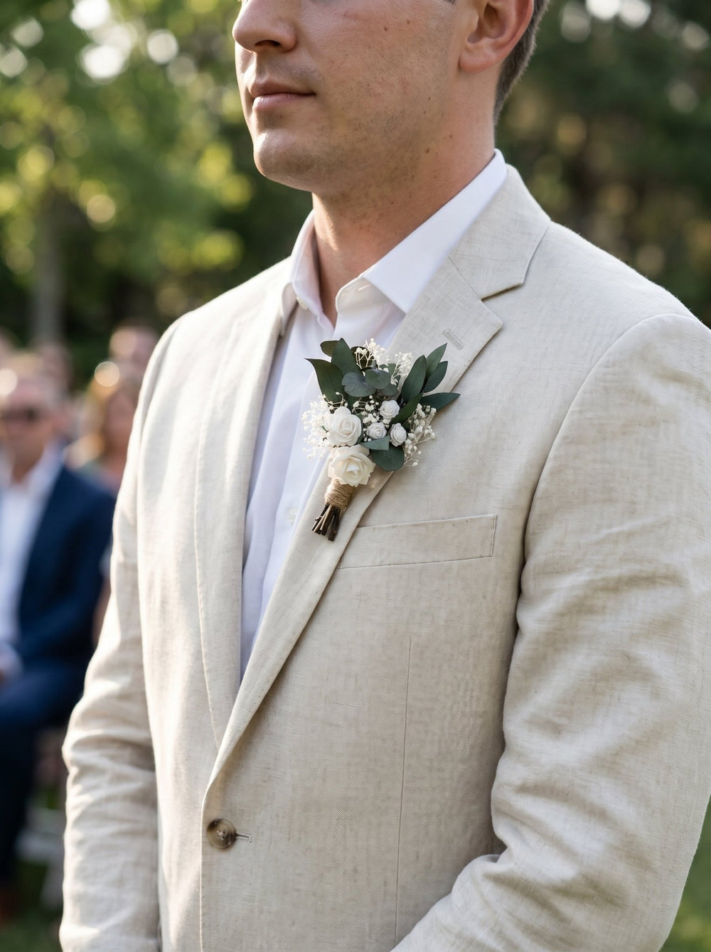Green & White Boutonniere: Rose Wedding Buttonhole – handmade floral hair accessory by magaela