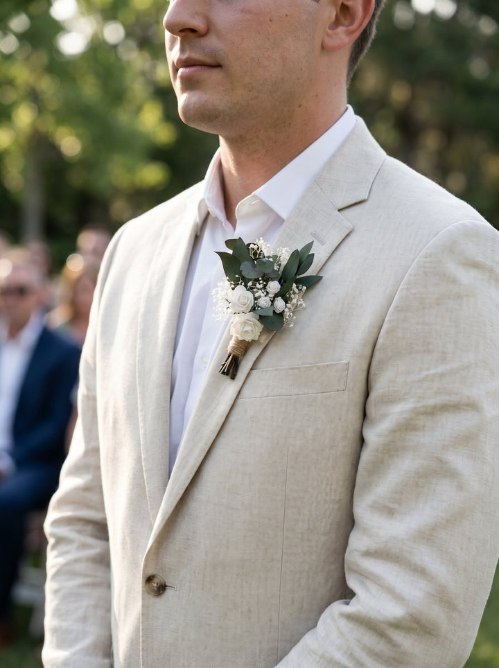 Green & White Boutonniere: Rose Wedding Buttonhole – handmade floral hair accessory by magaela