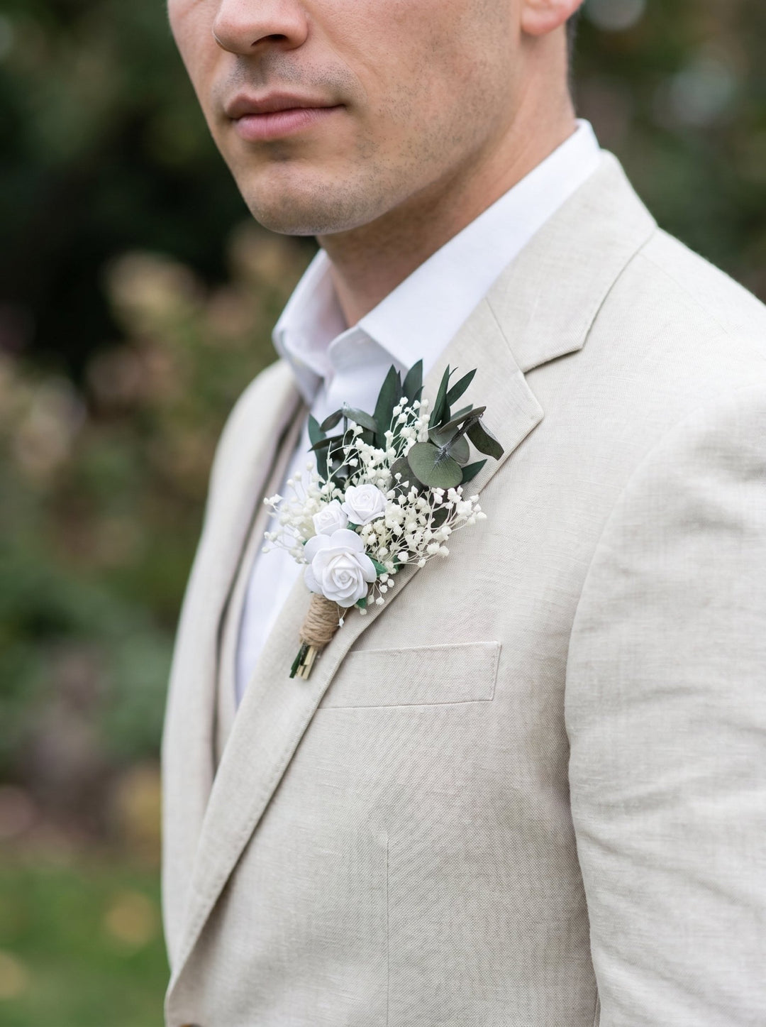 Green & White Boutonniere: Rose Wedding Buttonhole – handmade floral hair accessory by magaela