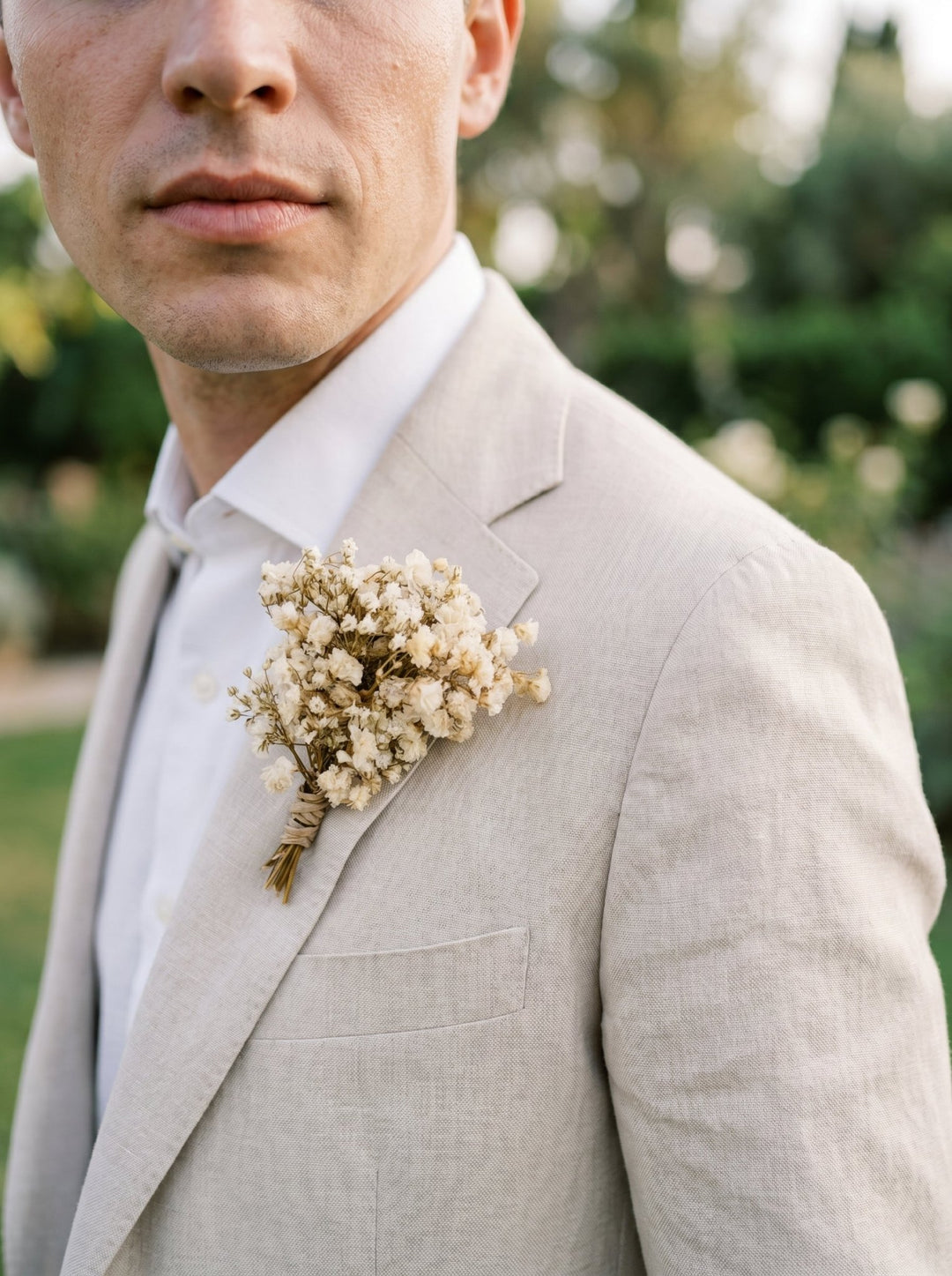 Ivory Baby's Breath Boutonniere: Preserved Wedding Groom Corsage – handmade floral hair accessory by magaela