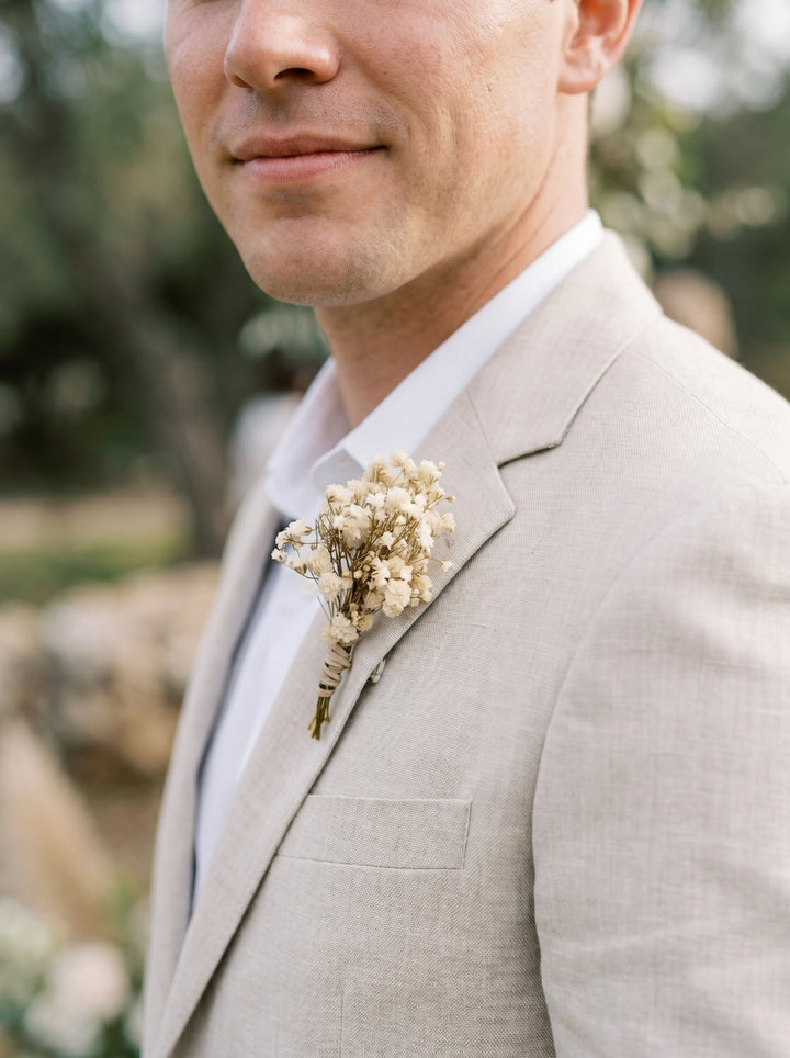 Ivory Baby's Breath Boutonniere: Preserved Wedding Groom Corsage – handmade floral hair accessory by magaela