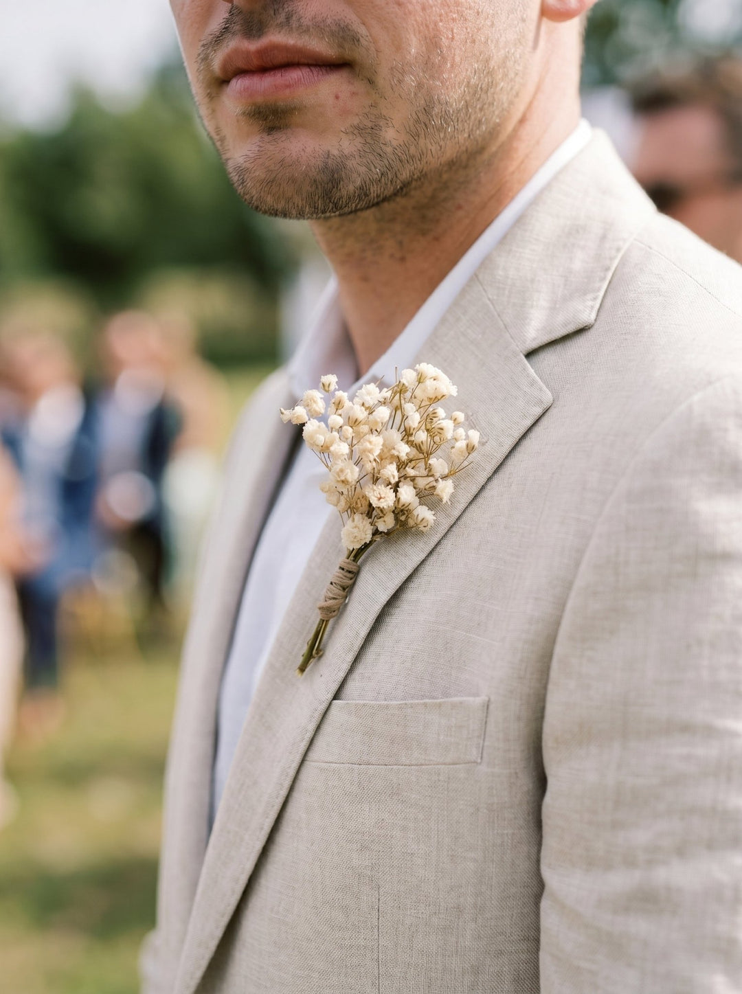 Ivory Baby's Breath Boutonniere: Preserved Wedding Groom Corsage – handmade floral hair accessory by magaela