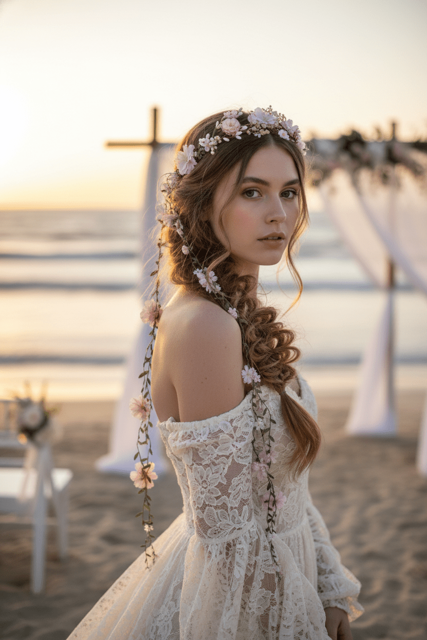 Romantic Flower Crown with Cascading Vines - The Original Magaela Design – handmade floral hair accessory by magaela