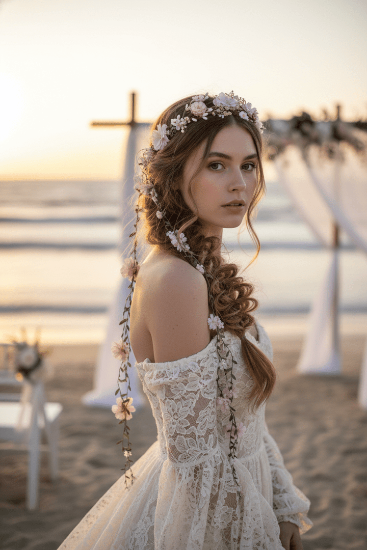 Romantic Flower Crown with Cascading Vines - The Original Magaela Design – handmade floral hair accessory by magaela