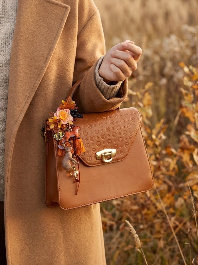 Fall Woodland Bag Charm with Fox and Rabbit | Only One Original Piece – handmade floral hair accessory by magaela