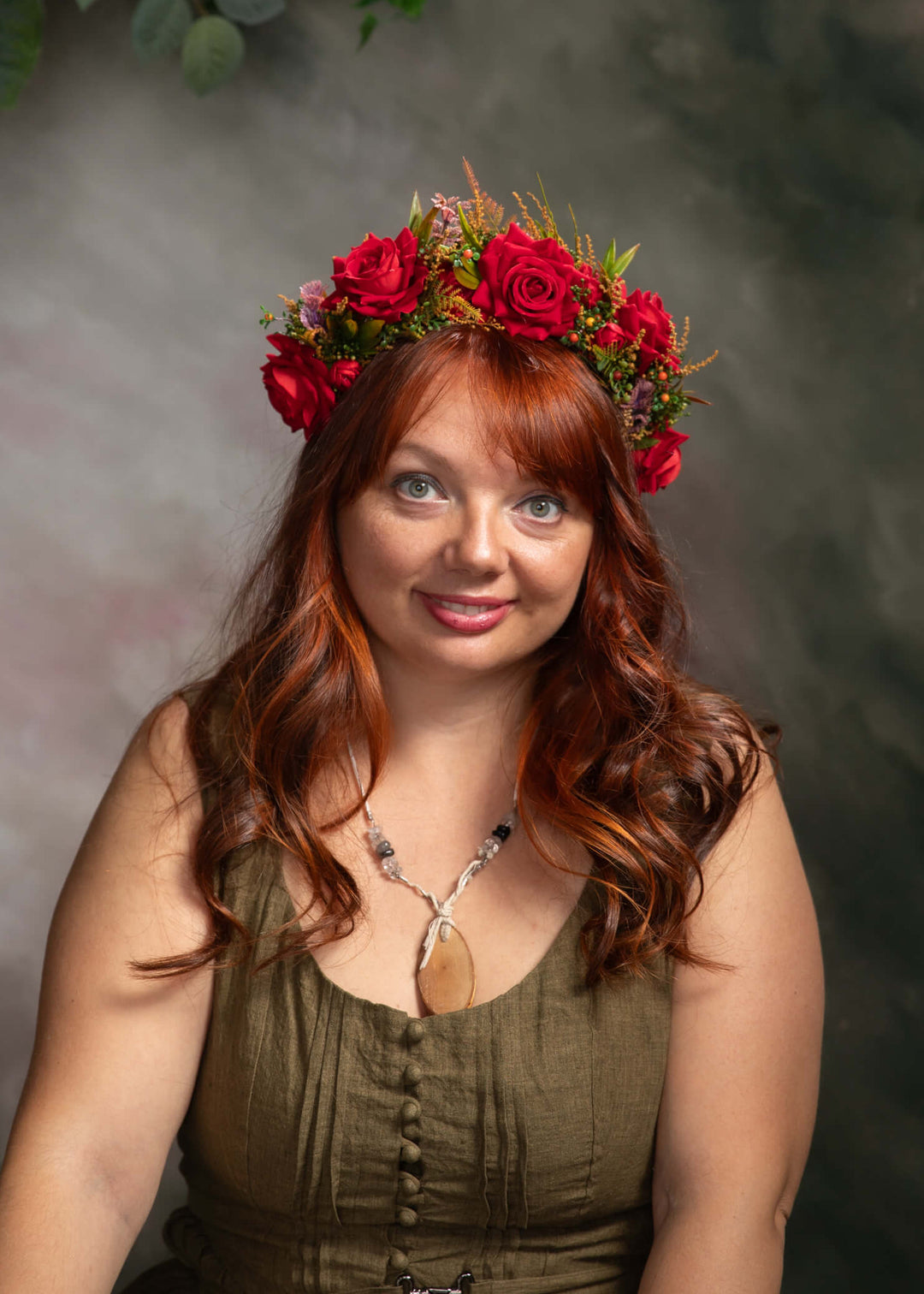 Bestseller red floral half crown – handmade floral hair accessory by magaela