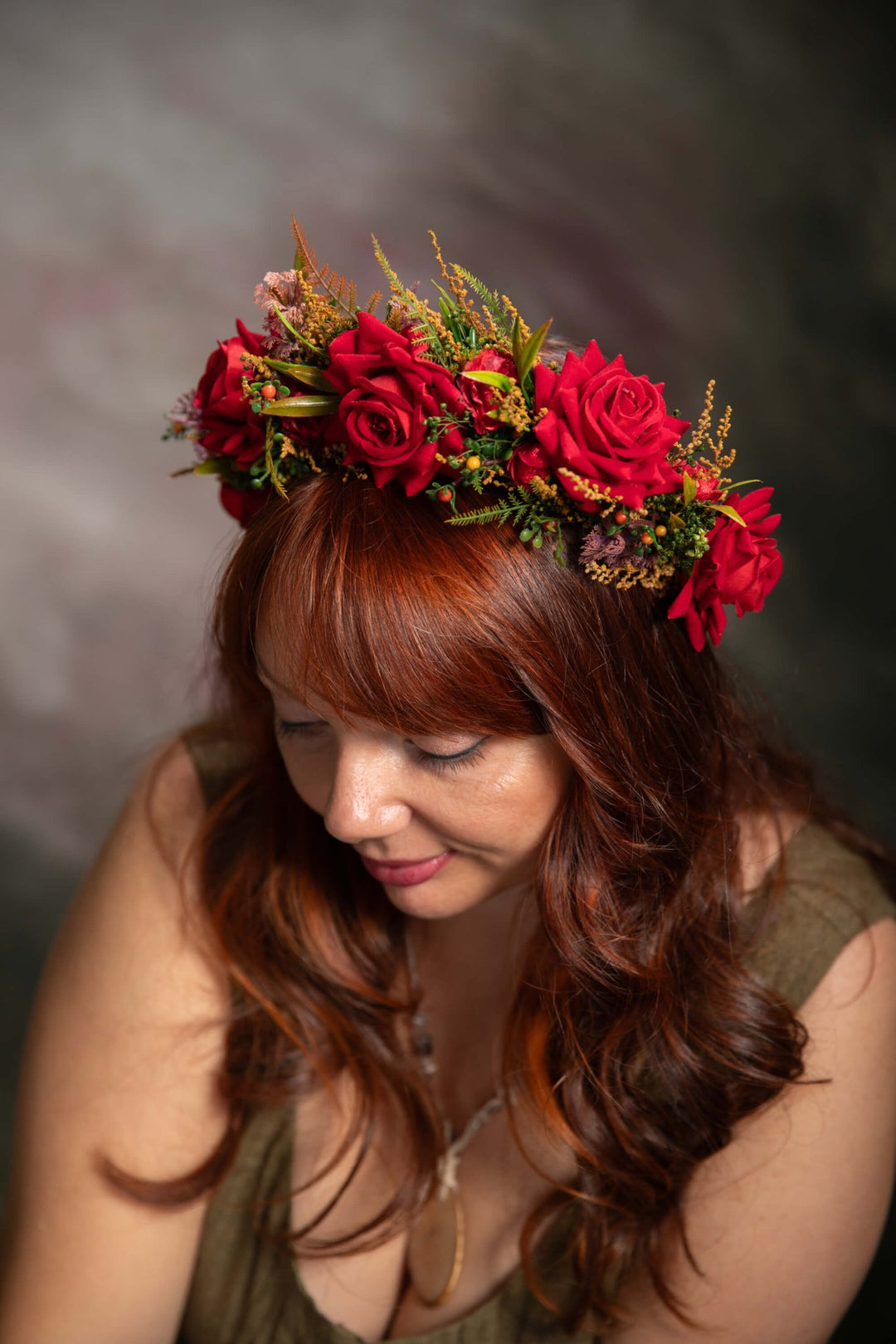 Bestseller red floral half crown – handmade floral hair accessory by magaela
