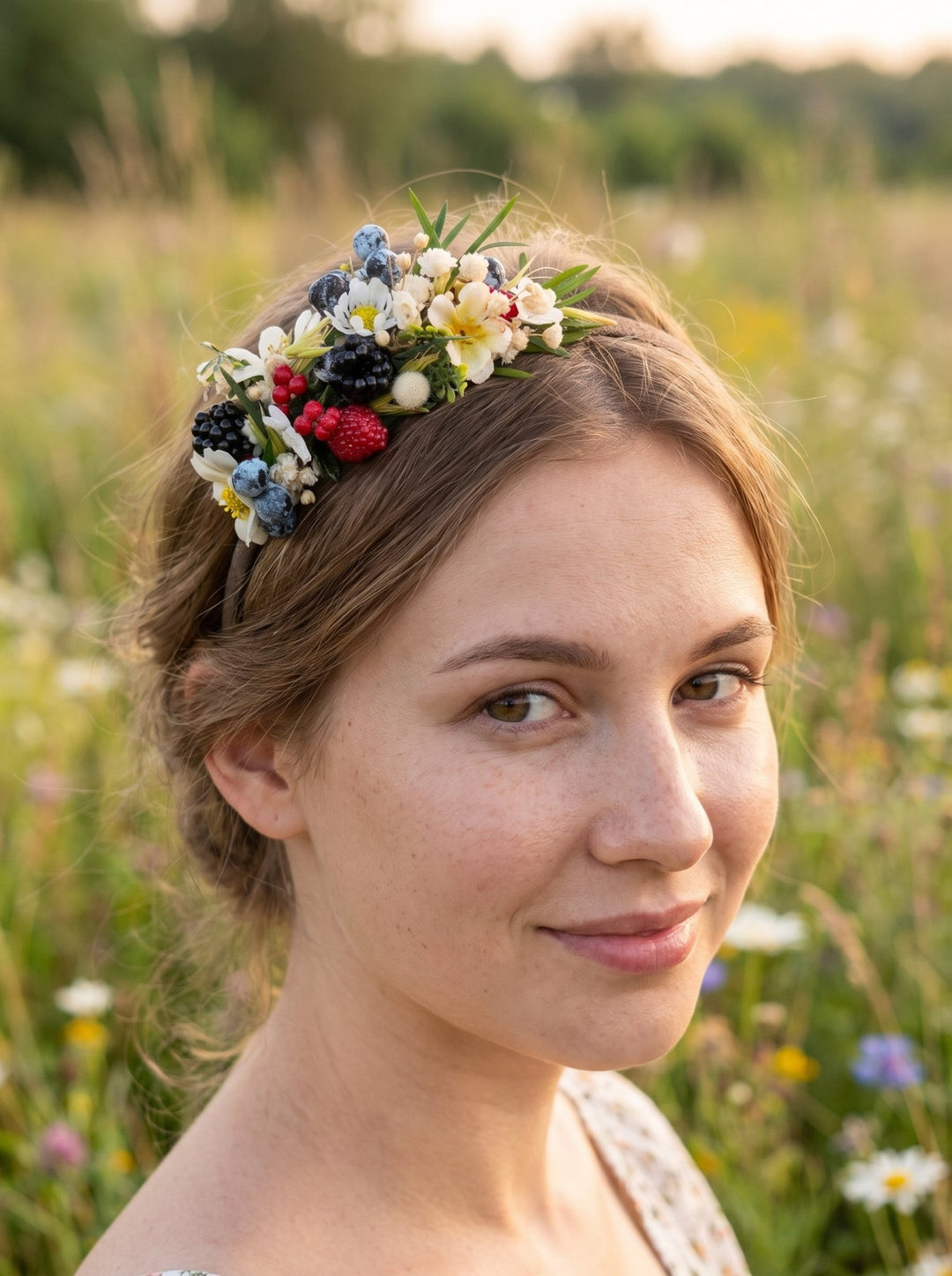 Woodland Berry Hair Headband – Blackberries, Strawberries & Blueberries – handmade floral hair accessory by magaela
