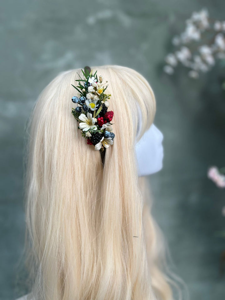 Woodland Berry Hair Headband – Blackberries, Strawberries & Blueberries – handmade floral hair accessory by magaela