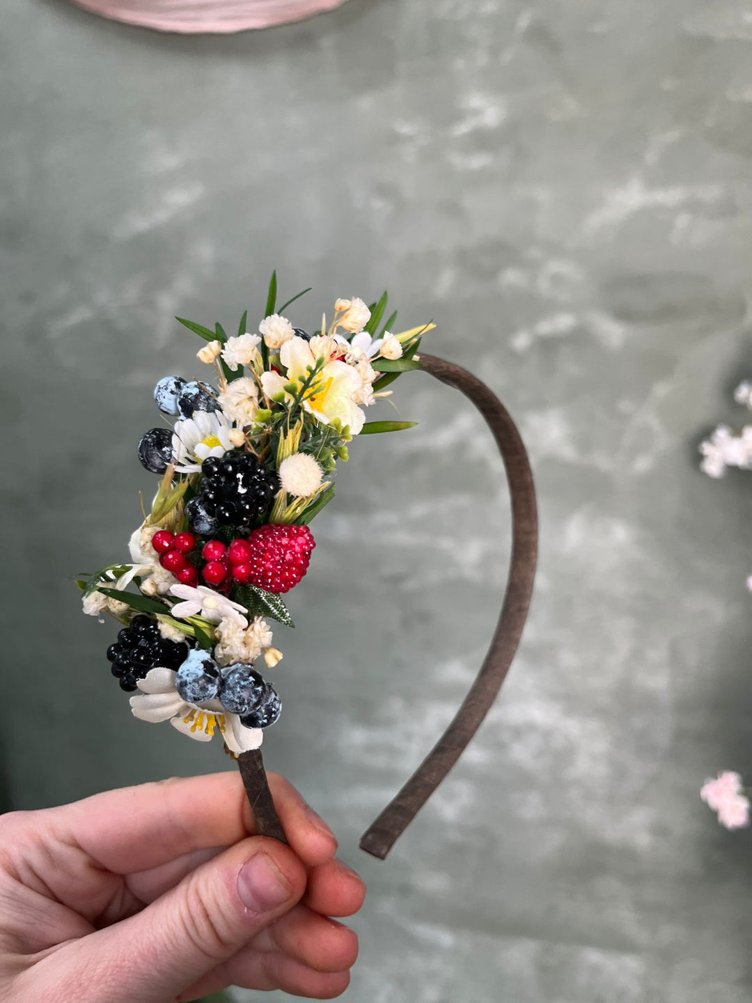 Woodland Berry Hair Headband – Blackberries, Strawberries & Blueberries – handmade floral hair accessory by magaela