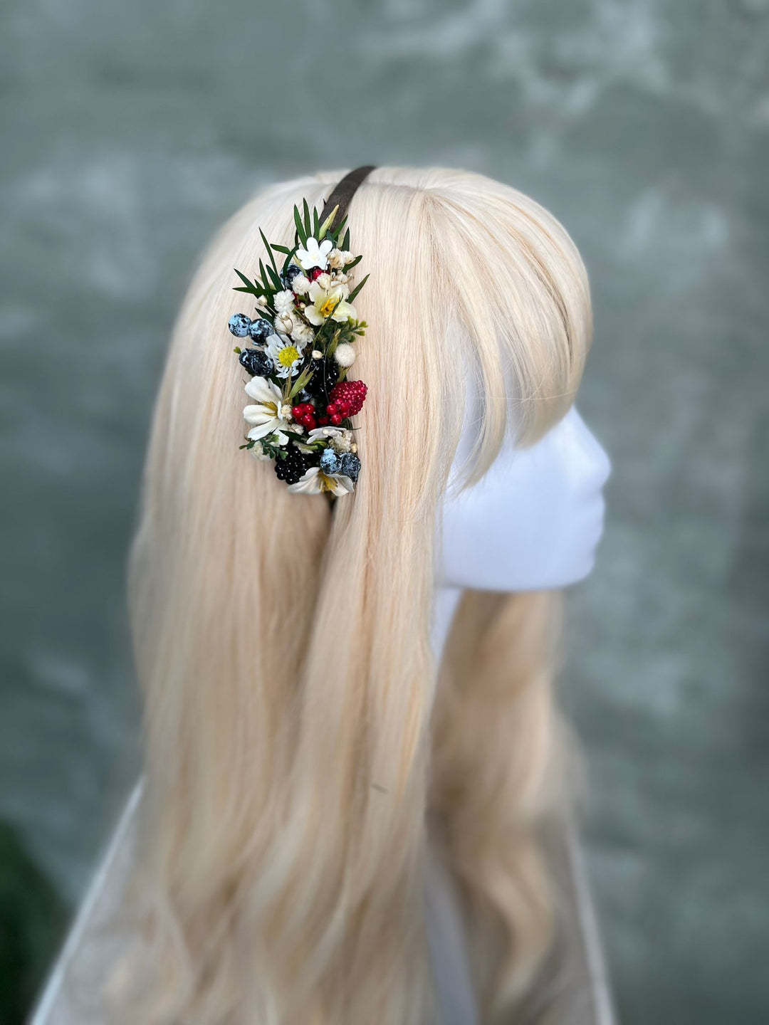 Woodland Berry Hair Headband – Blackberries, Strawberries & Blueberries – handmade floral hair accessory by magaela