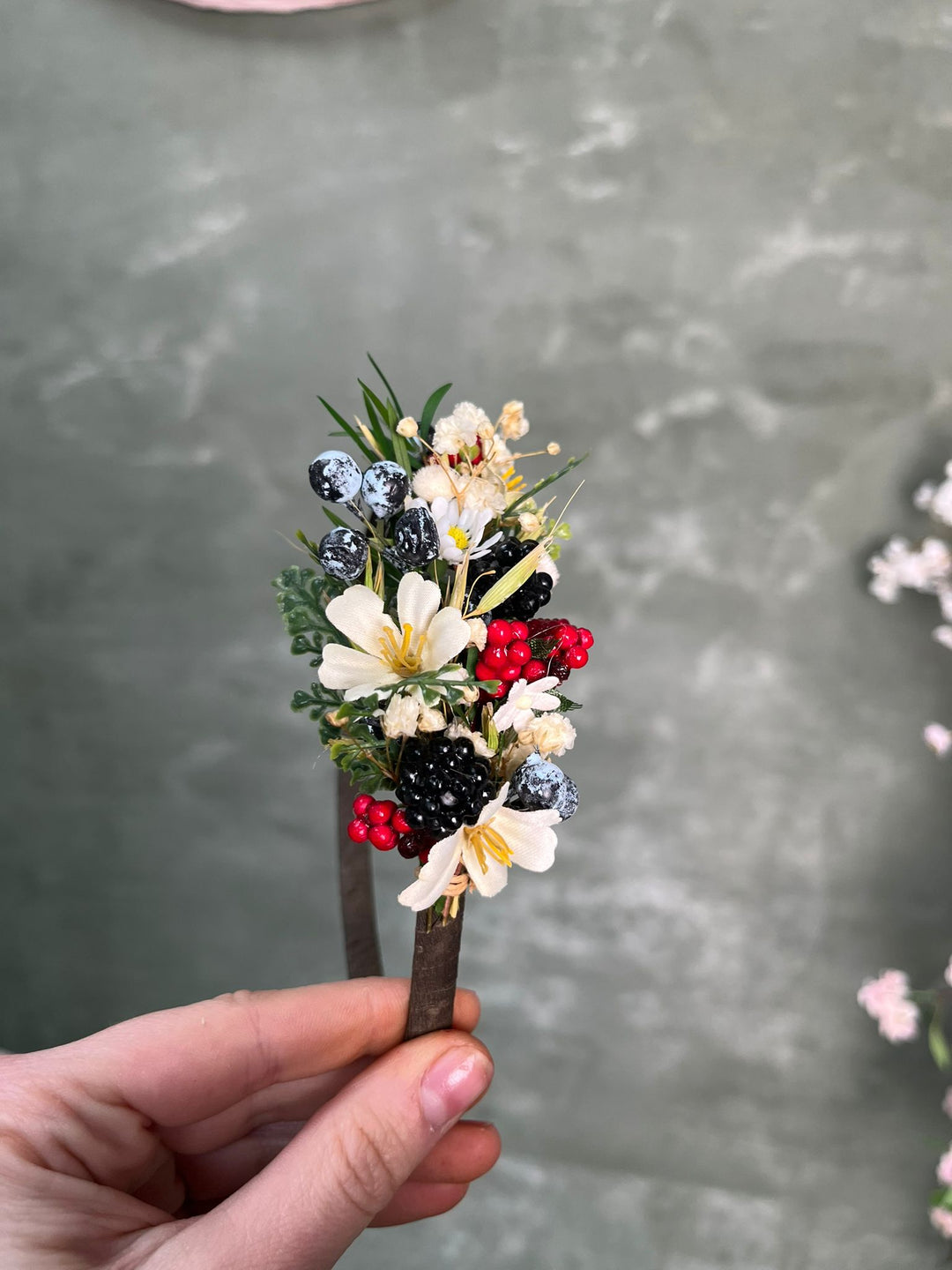 Woodland Berry Hair Headband – Blackberries, Strawberries & Blueberries – handmade floral hair accessory by magaela