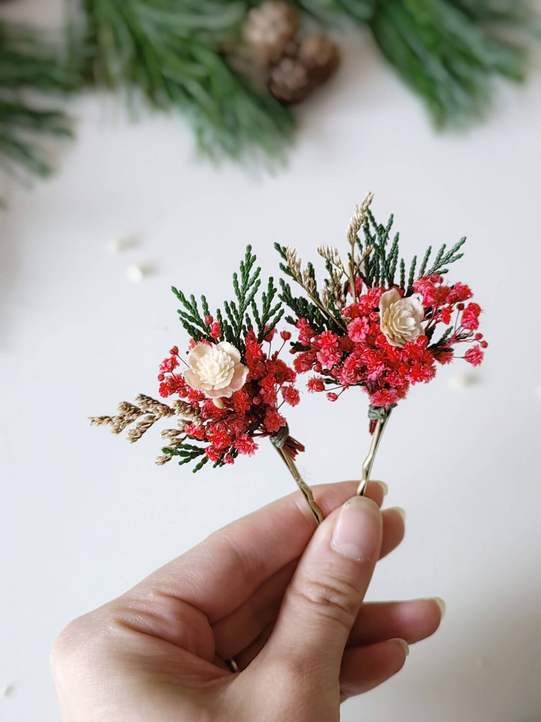Red Berry Christmas Hairpins: Woodland Wedding Accessories – handmade floral hair accessory by magaela