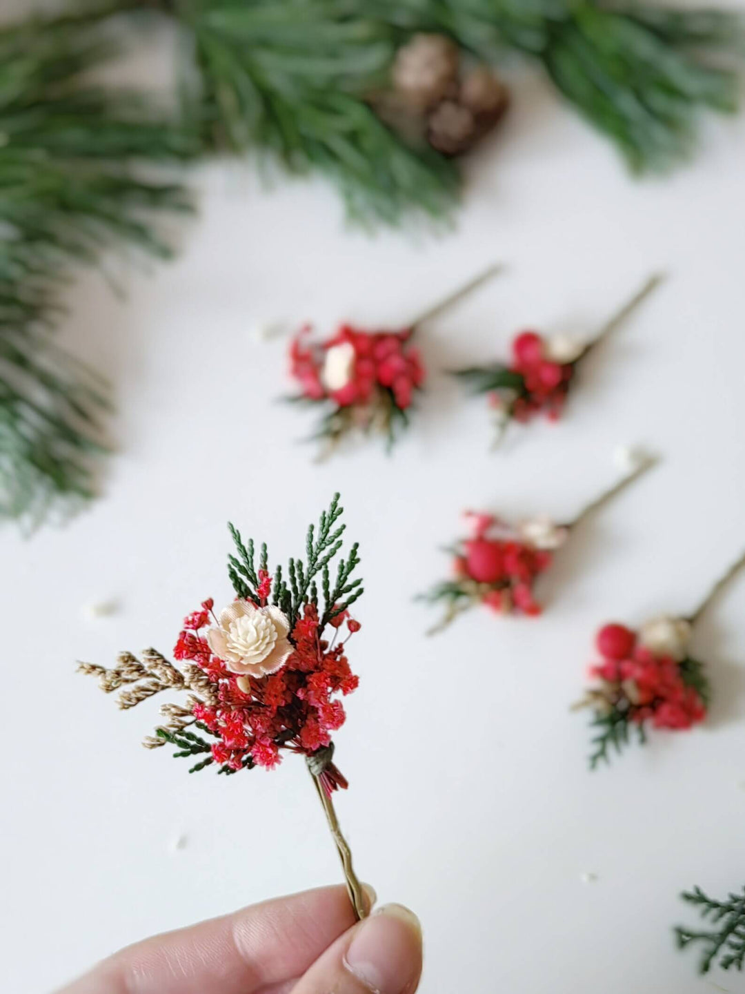Red Berry Christmas Hairpins: Woodland Wedding Accessories – handmade floral hair accessory by magaela