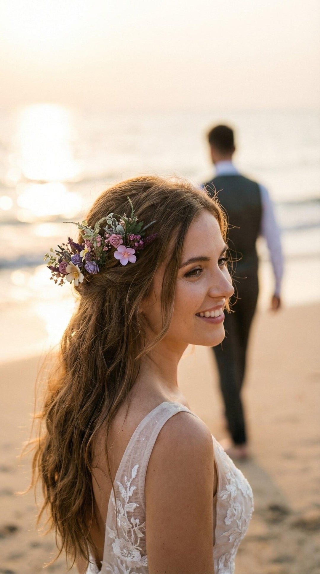 Boho Beach Wedding Hair Pins, Purple Wildflower Bridal Hair Accessories, Romantic Bride Hairpiece, Destination Wedding Flowers – handmade floral hair accessory by magaela