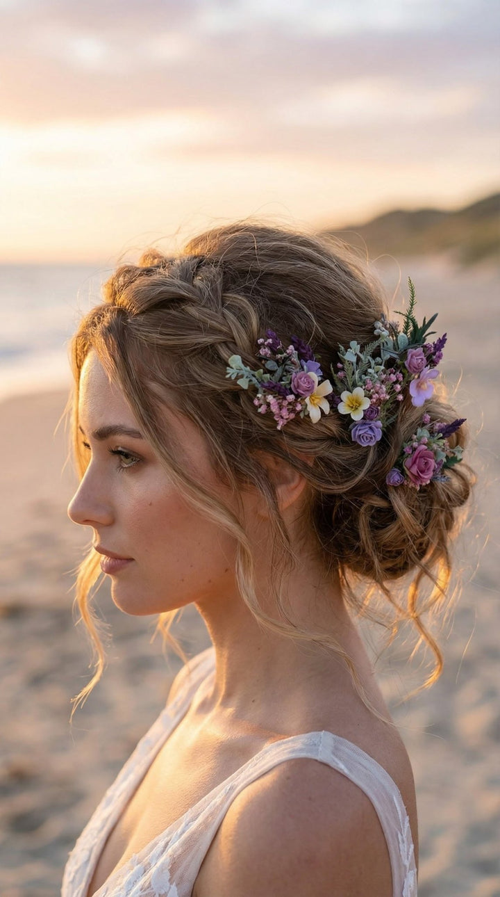 Boho Beach Wedding Hair Pins, Purple Wildflower Bridal Hair Accessories, Romantic Bride Hairpiece, Destination Wedding Flowers – handmade floral hair accessory by magaela