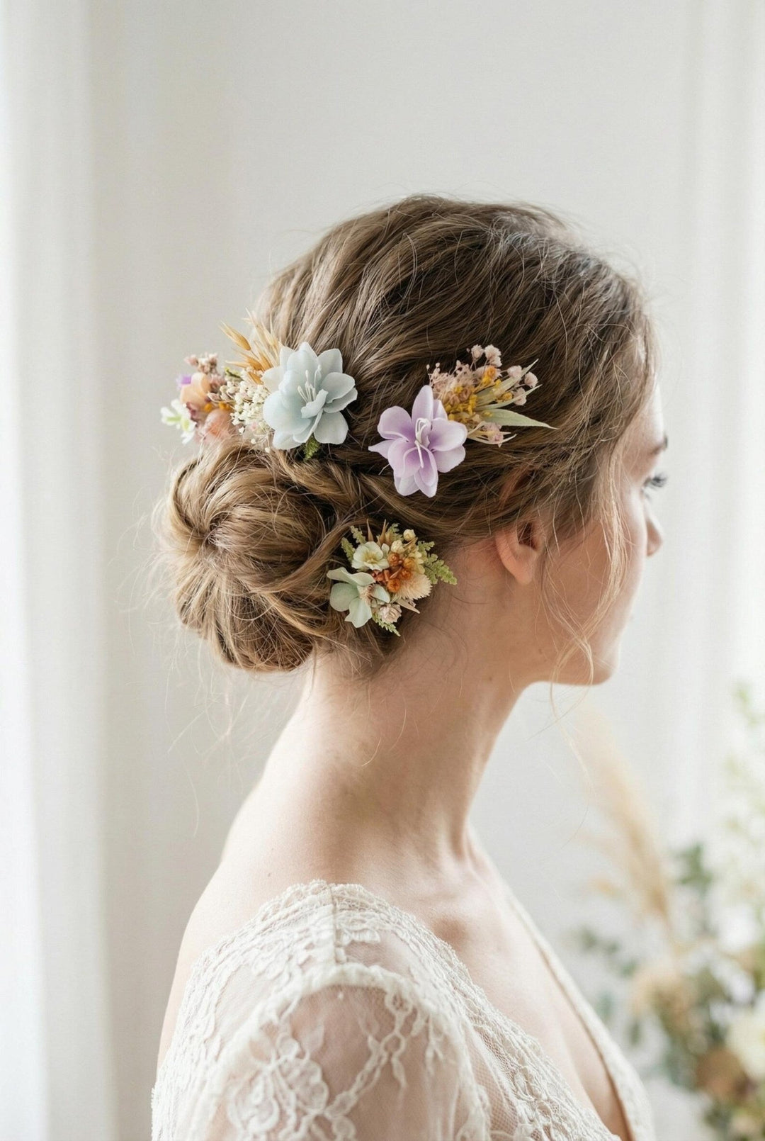 Wildflower Hair Pins: Pastel Rainbow Meadow Hair Accessories – handmade floral hair accessory by magaela