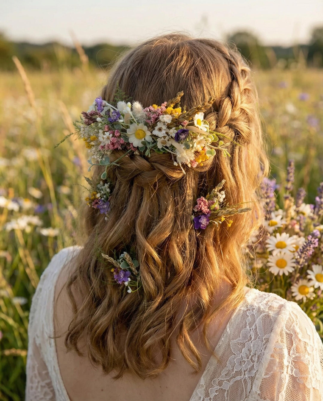 Wildflower Hair Comb: Meadow Daisy Bridal Boho Wedding Accessory – handmade floral hair accessory by magaela