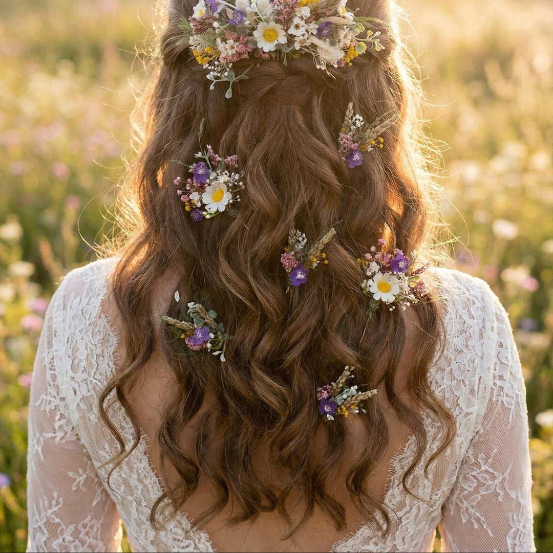 Wildflower Hair Clip with Daisy and Violet Accents – Bridal & Bridesmaid Hair Accessory – handmade floral hair accessory by magaela