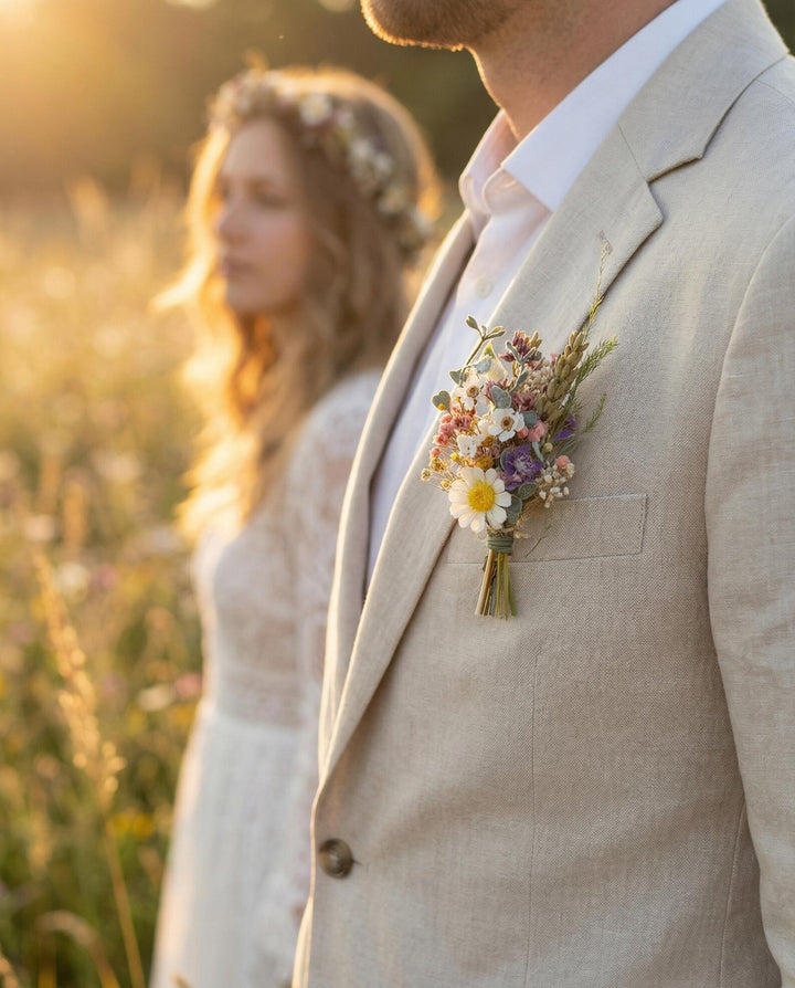 Meadow Flower Boutonniere: Colorful Wildflower Groom Corsage – handmade floral hair accessory by magaela