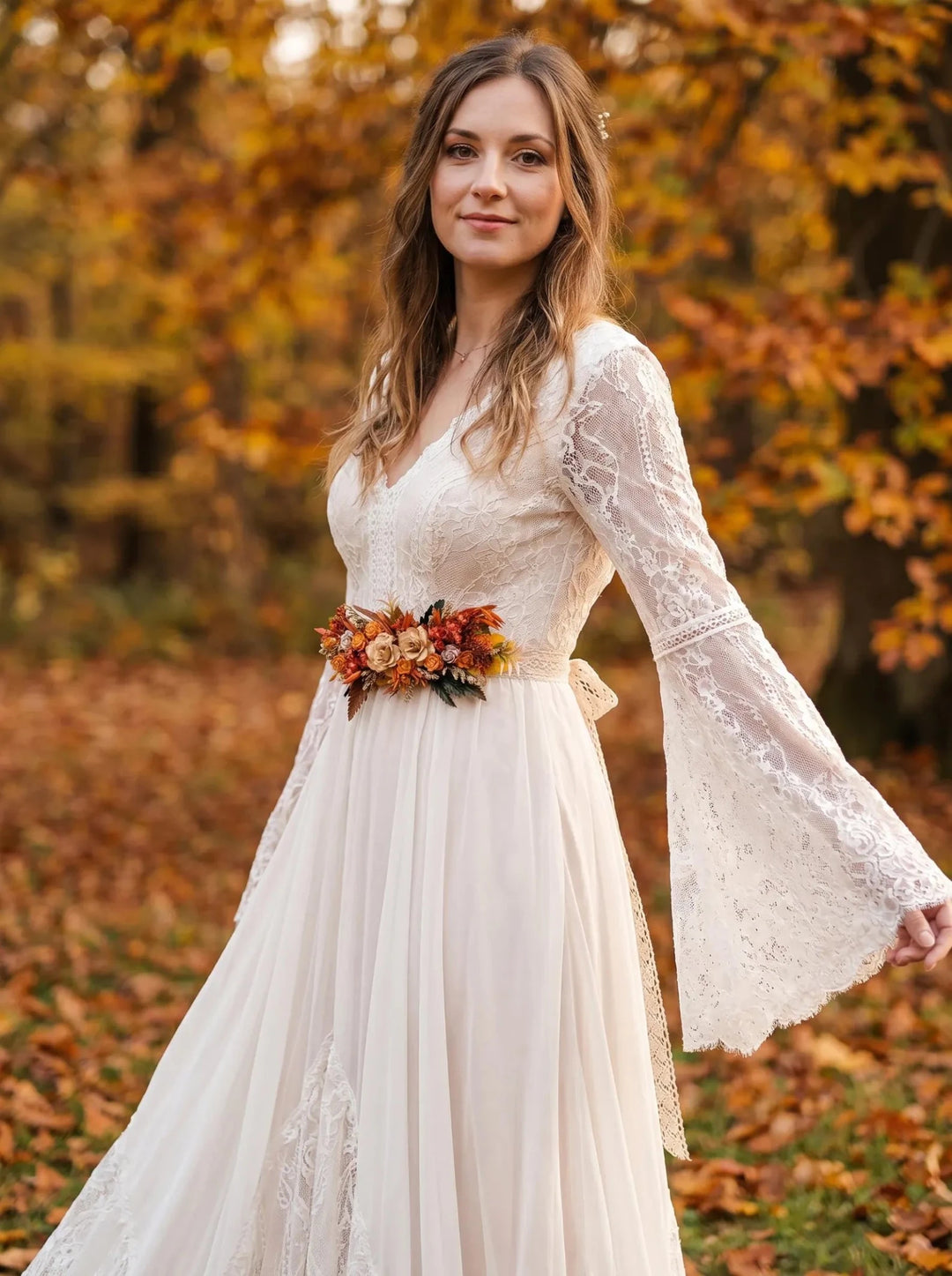 Terracotta Flower Belt: Burnt Orange Autumn Wedding Bridal Dress Belt – handmade floral hair accessory by magaela