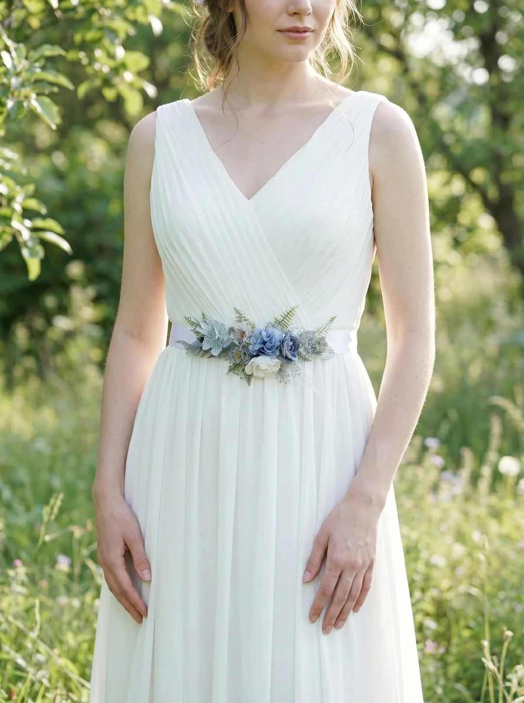 Blue Flower Bridal Belt: Romantic Rustic Wedding Dress Accessory – handmade floral hair accessory by magaela