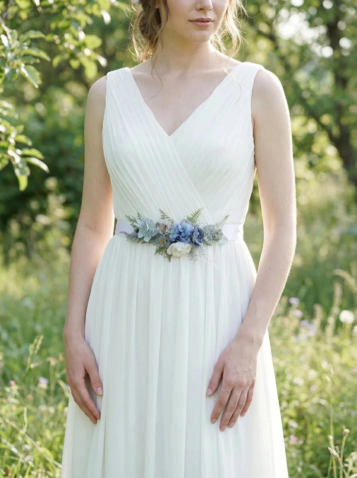 Blue Flower Bridal Belt: Romantic Rustic Wedding Dress Accessory – handmade floral hair accessory by magaela