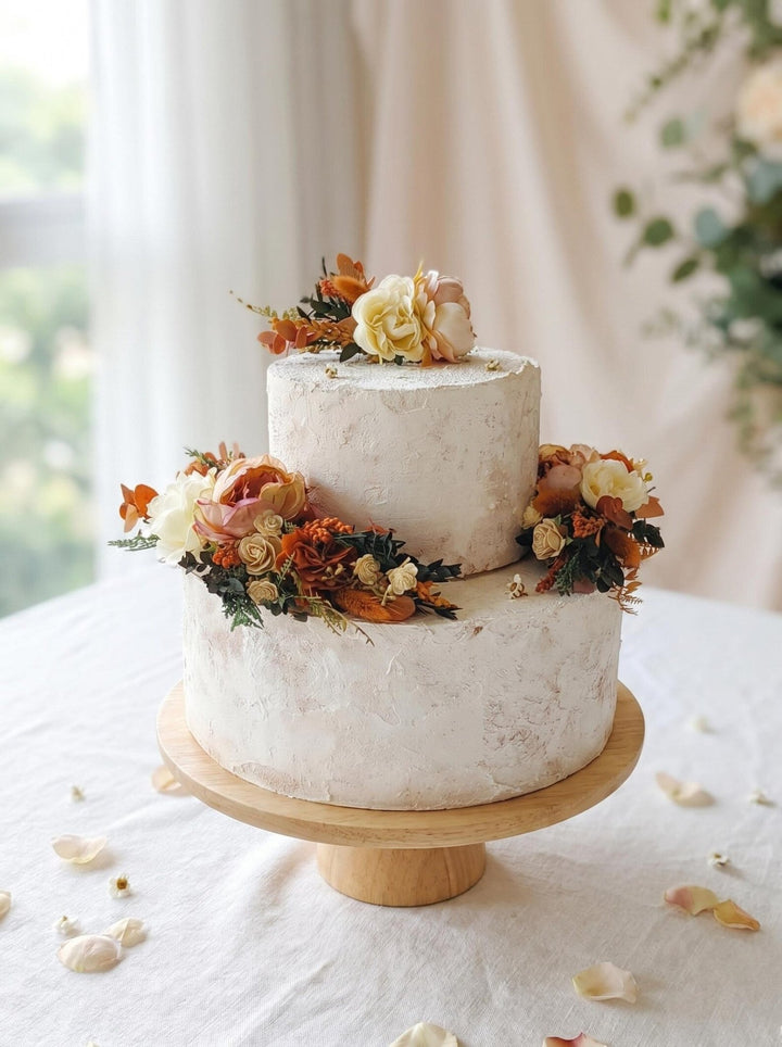 Terracotta Flower Cake Topper: Autumn Wedding Cake Decoration, Set of 3 – handmade floral hair accessory by magaela