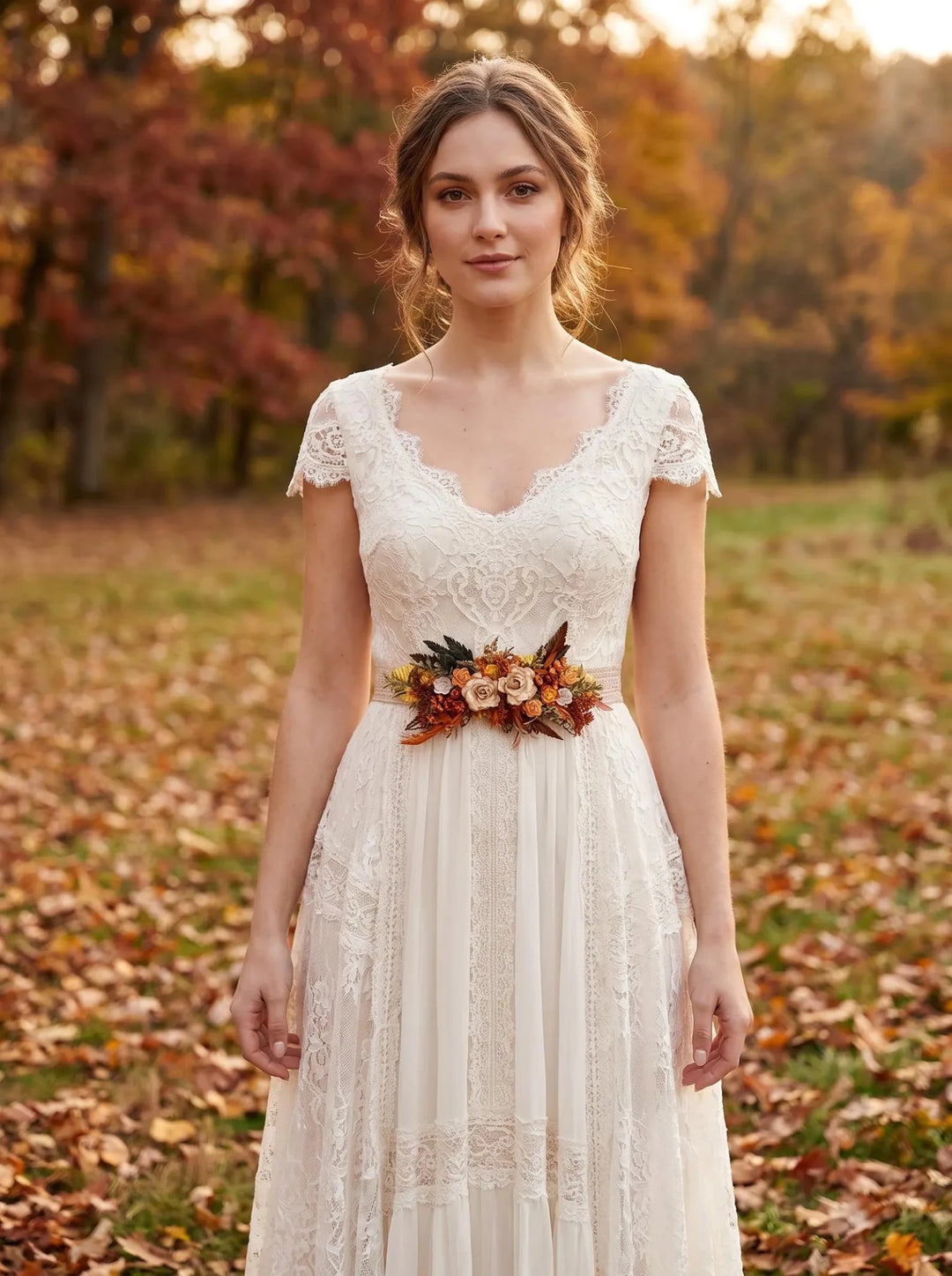 Terracotta Flower Belt: Burnt Orange Autumn Wedding Bridal Dress Belt – handmade floral hair accessory by magaela