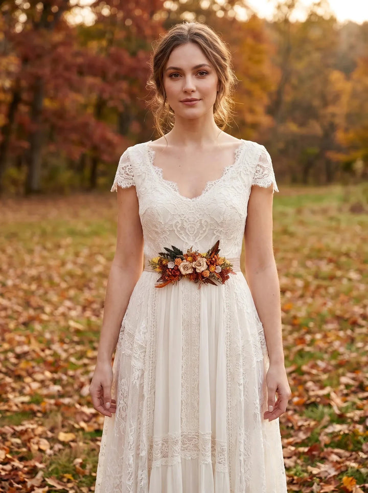 Terracotta Flower Belt: Burnt Orange Autumn Wedding Bridal Dress Belt – handmade floral hair accessory by magaela