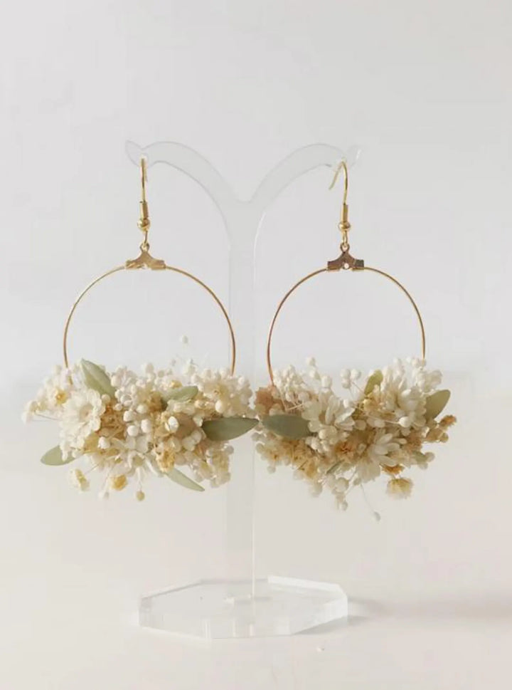 Minimalist Bridal Hair Comb & Statement Earrings Set – Preserved Flower Wedding Accessories
