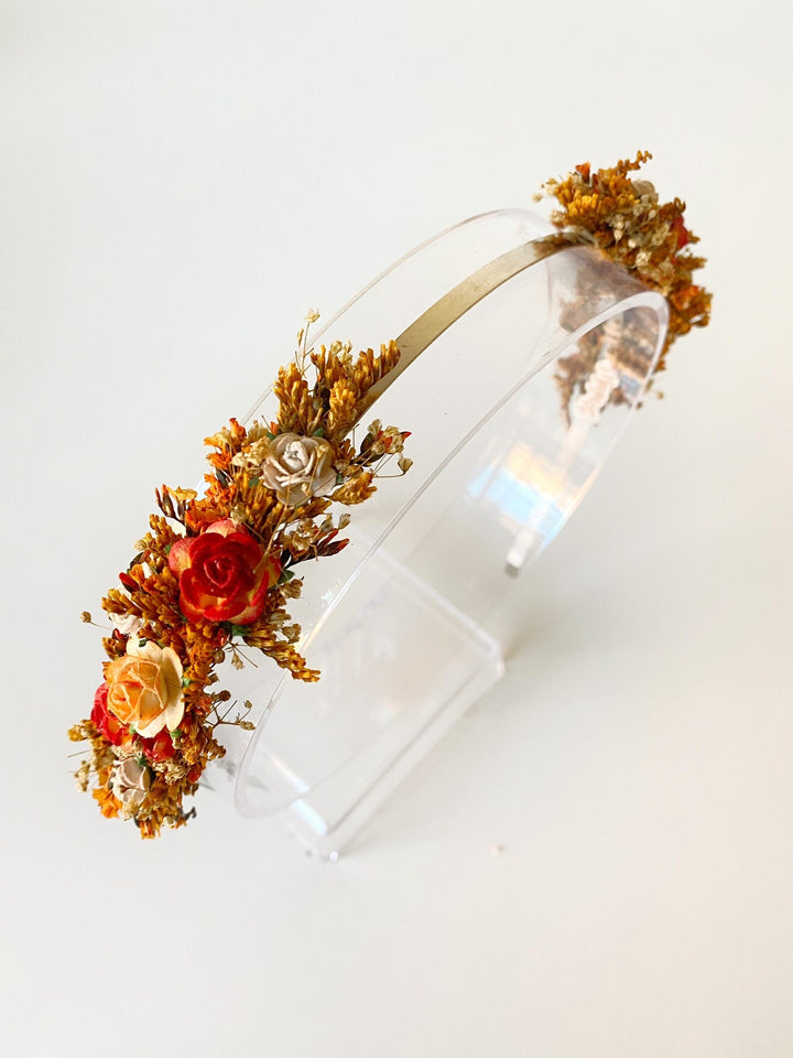 Terrakotta-Herbstblumen-Stirnband | Beidseitiges Design