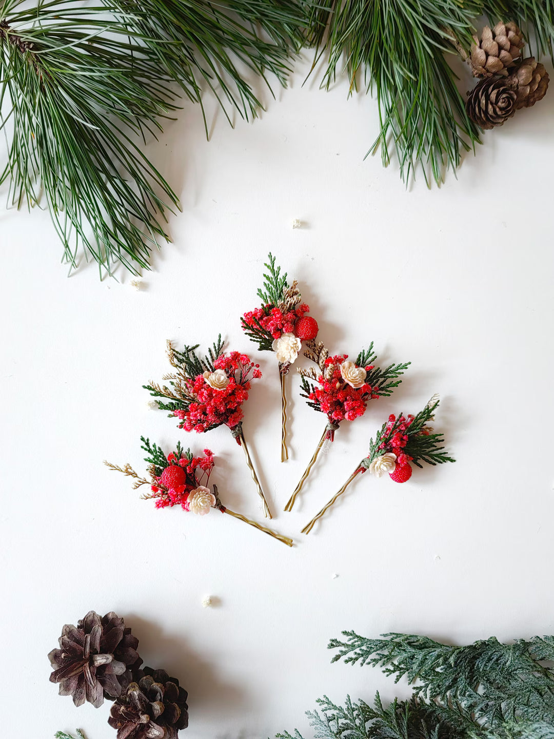 Red Berry Christmas Hairpins: Woodland Wedding Accessories