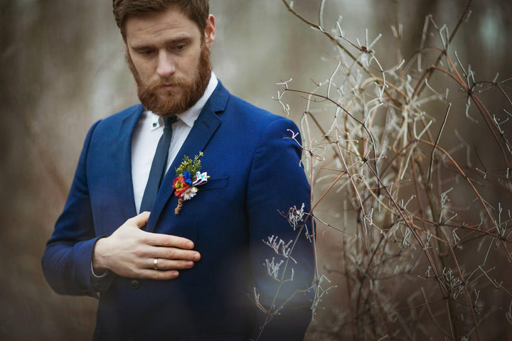 Folk Wedding Boutonniere: Handmade Textile Flower Groom Accessory – handmade floral hair accessory by magaela