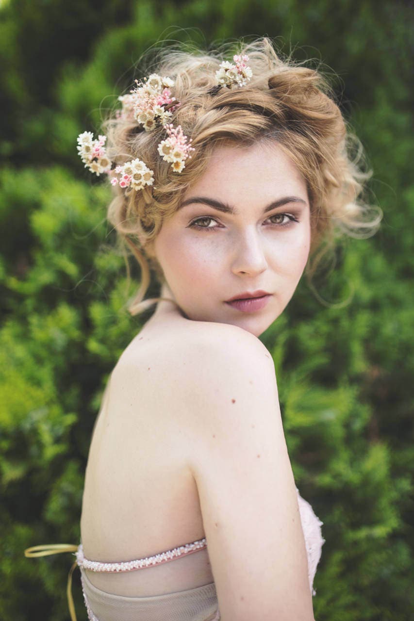 Dried Flower Hair Pins: Blush Ivory Wedding Floral Accessories – handmade floral hair accessory by magaela