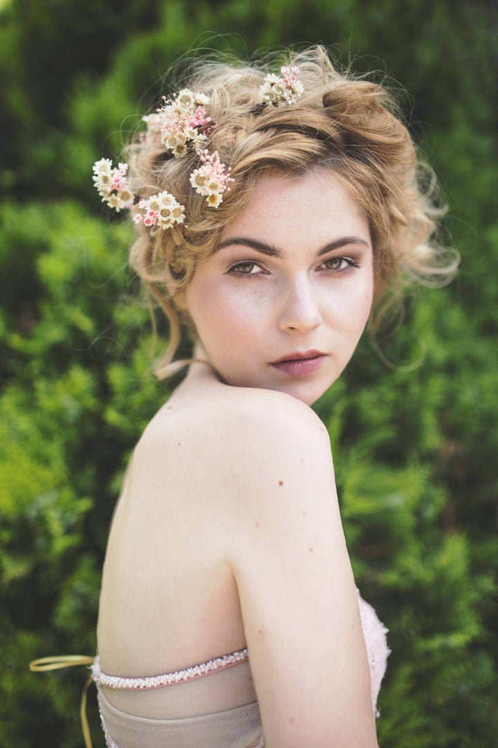 Dried Flower Hair Pins: Blush Ivory Wedding Floral Accessories – handmade floral hair accessory by magaela
