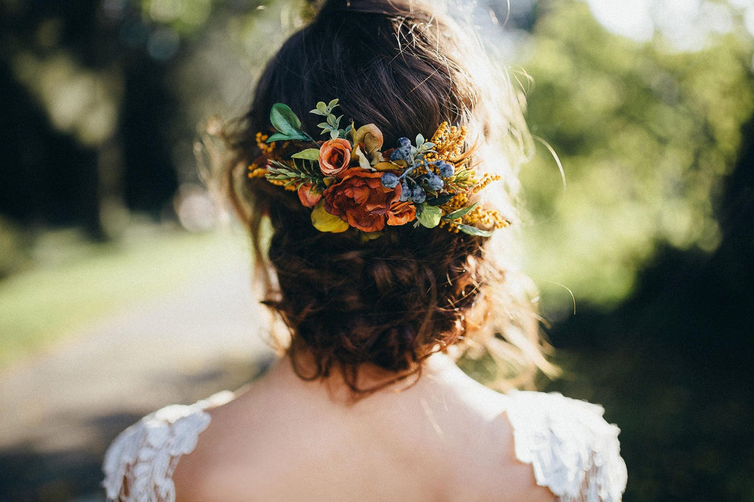 Autumn Flower Hair Comb: Woodland Wedding Bridal Accessory – handmade floral hair accessory by magaela