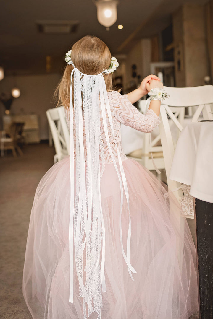First Communion Floral Head Wreath with Veil: White Flower Crown – handmade floral hair accessory by magaela