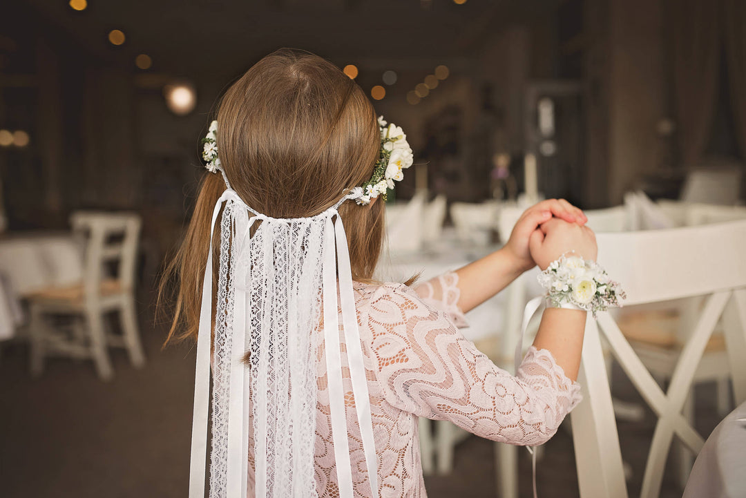 First Communion Floral Head Wreath with Veil: White Flower Crown – handmade floral hair accessory by magaela