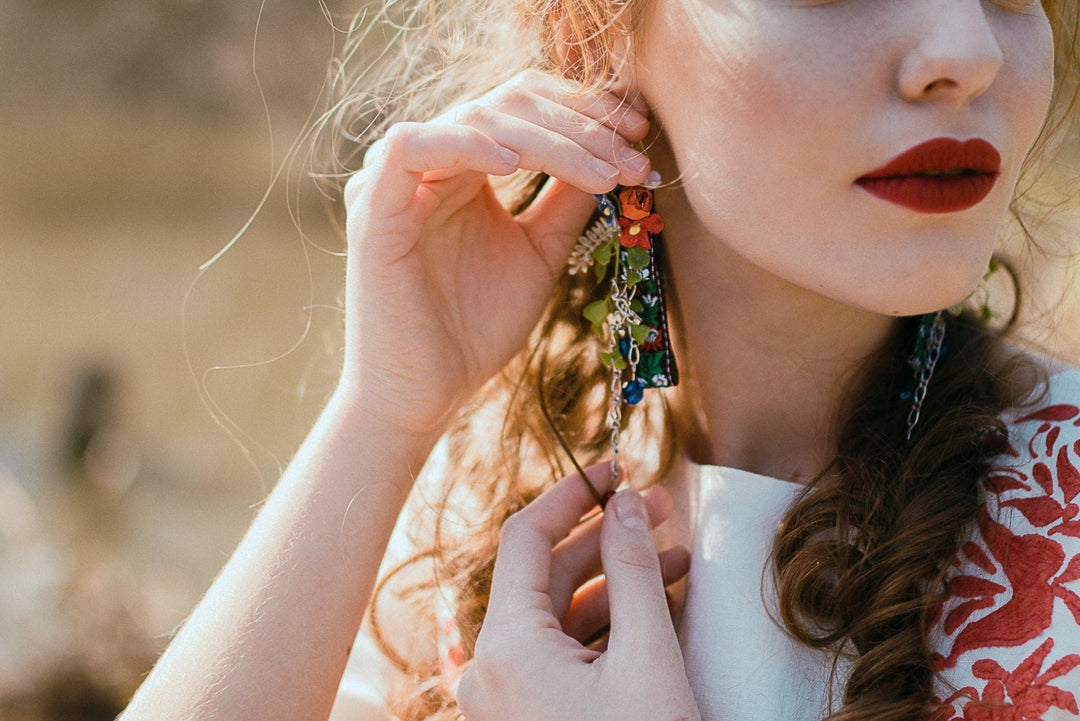 Handmade Folk Floral Earrings: Wedding Dangle Jewelry – handmade floral hair accessory by magaela
