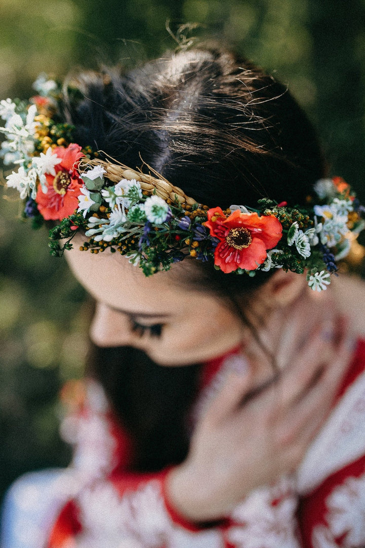 Folk Flower Crown: Poppy & Wheat Hair Wreath – handmade floral hair accessory by magaela