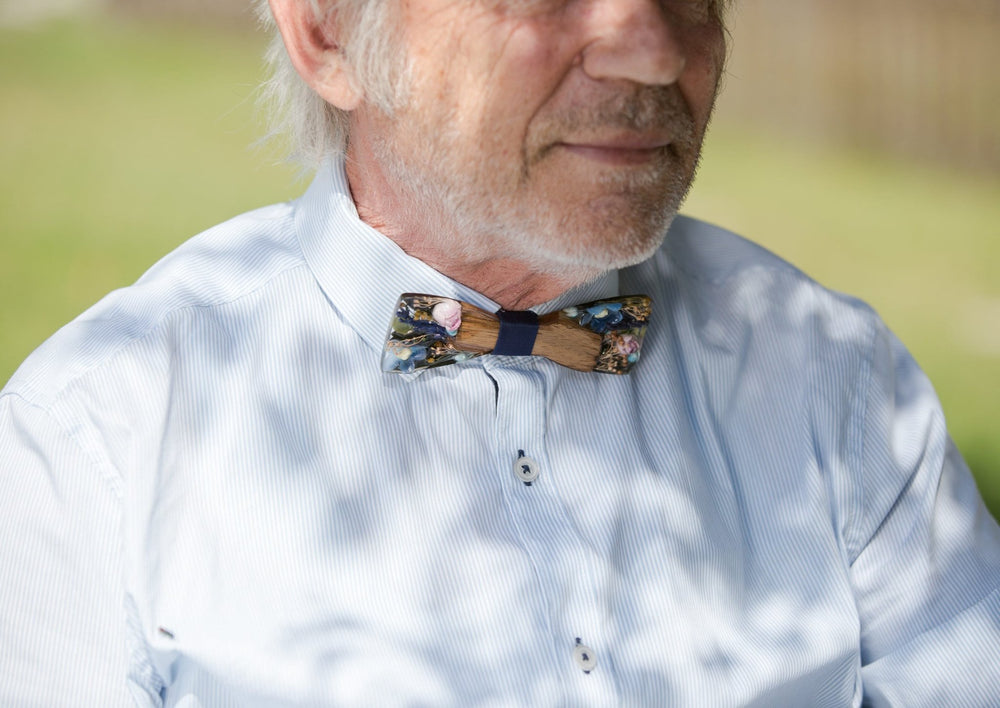 Floral Wooden Bow Tie: Resin Inlay, Men's Wedding Accessory – handmade floral hair accessory by magaela
