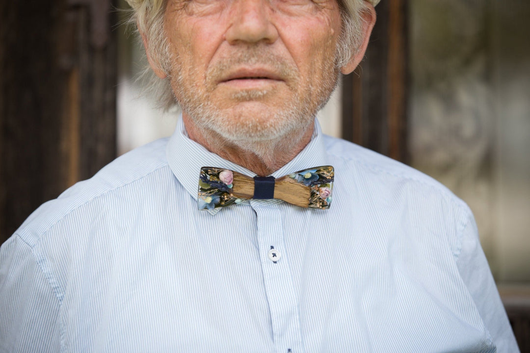 Floral Wooden Bow Tie: Resin Inlay, Men's Wedding Accessory – handmade floral hair accessory by magaela