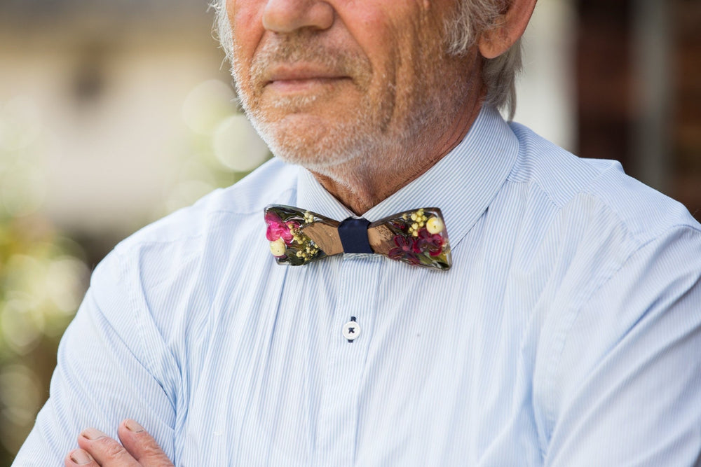 Wedding Wooden Bow Tie: Floral Resin Inlay, Handmade – handmade floral hair accessory by magaela