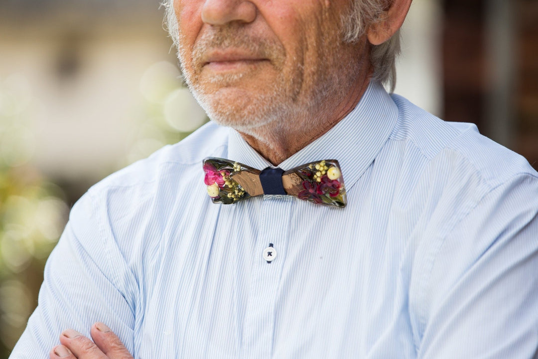 Wedding Wooden Bow Tie: Floral Resin Inlay, Handmade – handmade floral hair accessory by magaela