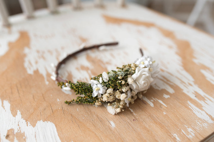White Floral Headband: First Communion Hair Accessory – handmade floral hair accessory by magaela